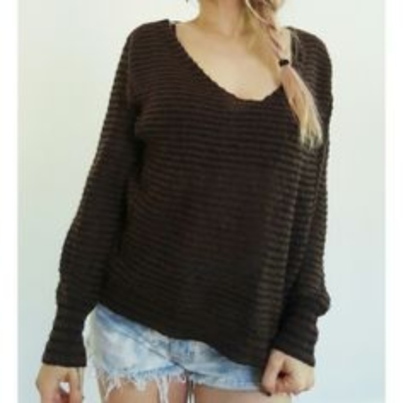 Free People Sweaters - Free People Deep Scoop Striped Brown Black Sweater